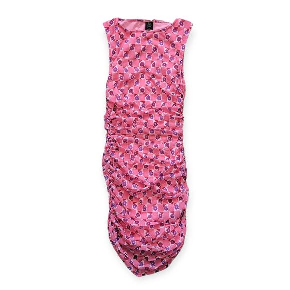 Urban Outfitters High Neck Sleeveless Tank Ruched Bodycon Mini Dress Sz Large - Picture 2 of 10